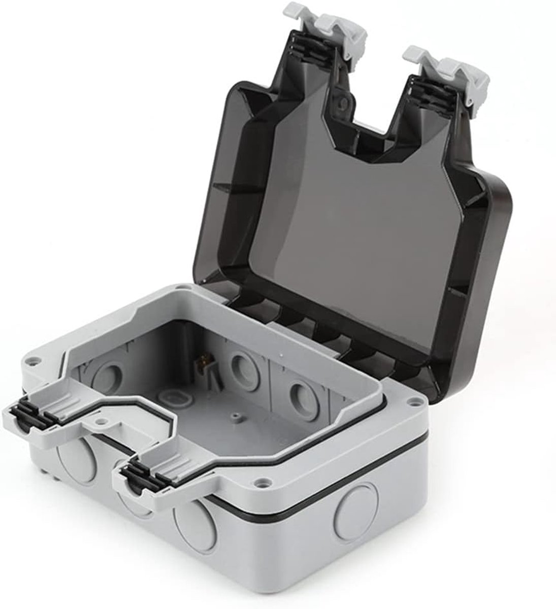 SnelShoppen - Waterdichte Wandcontactdoos Beschermhoes IP66 Buitenplug Deksel 2-Gang Grijs voor Tuin, Terras, Badkamer, Woonkamer