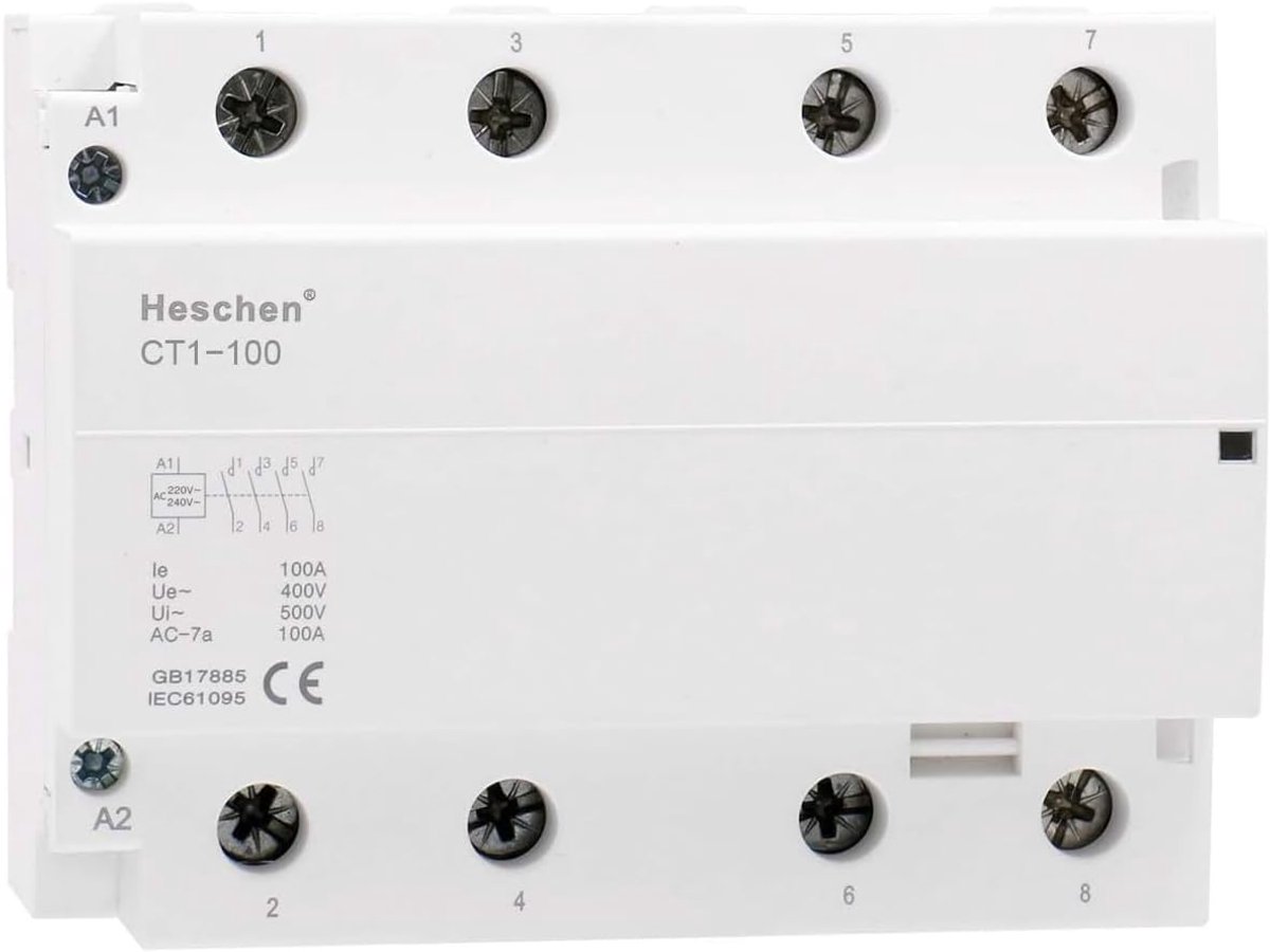 SnelShoppen - Huishoudelijke AC Schakelaar CT1-100 4 Polen Vier Normaal Open 220V/240V Roller Spanning 35mm DIN Rail Montage 100Amp