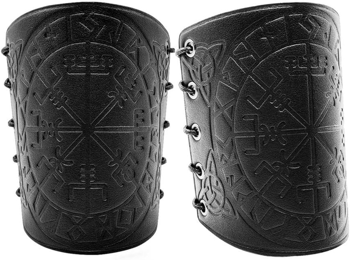 SnelShoppen - 1 Paar Gegraveerde Armbeschermers, Leren Bracers Arm Bescherming Verstelbaar Noorse Viking Armoren voor Mannen en Vrouwen