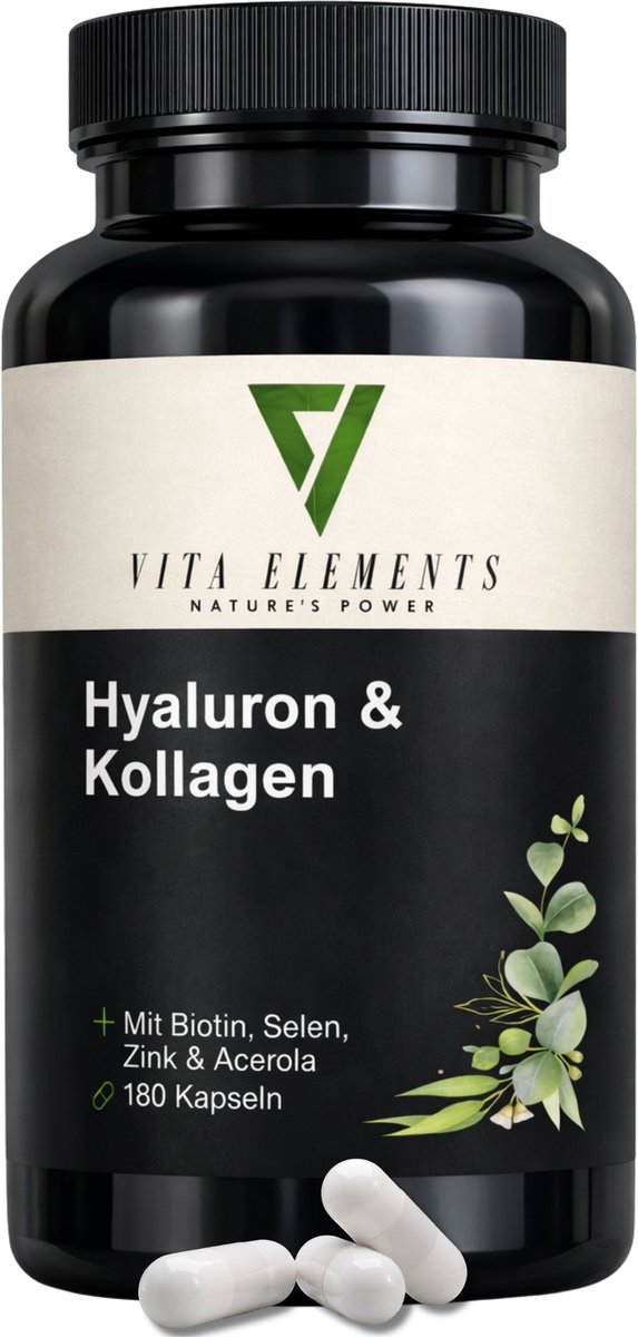 Vita Elements Hyaluronzuur & Collageen Complex Capsules - Voedingssupplement voor Huid, Haar en Gewrichten - Anti-Aging - Veganistisch - 180 Capsules