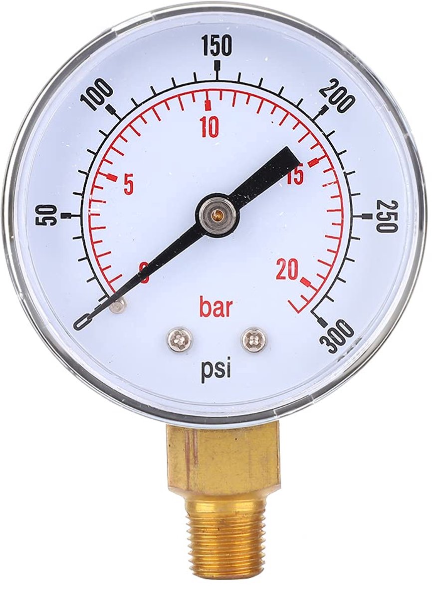 SnelShoppen - Manometer, Glycolgevulde Manometer, Luchtmanometer met Messing, Oliedrukmeter met 50mm Wijzerplaat 1/8 BSPT Onderverbinding voor Lucht W