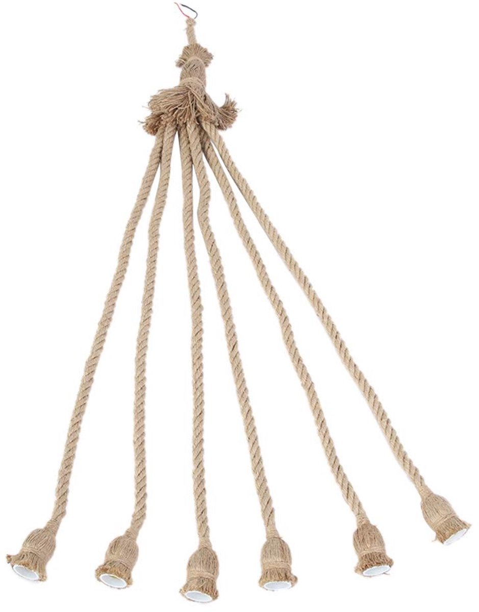 vintage hemp rope industry ceiling lamp pendant E27 lamp cord 1m with 6 holders - ShopVlot