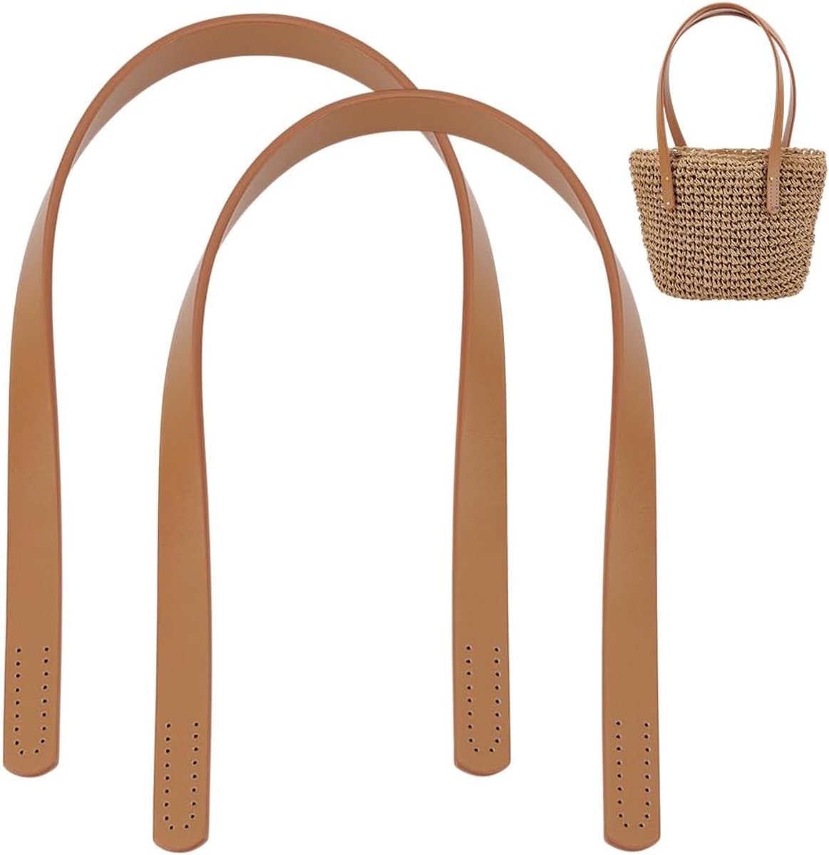 SnelShoppen - 2 Stuks 62cm Imitatie Leren Tasriemen Korte Handvatten voor Handtas, Portemonnee en Reparatie, Donker Khaki