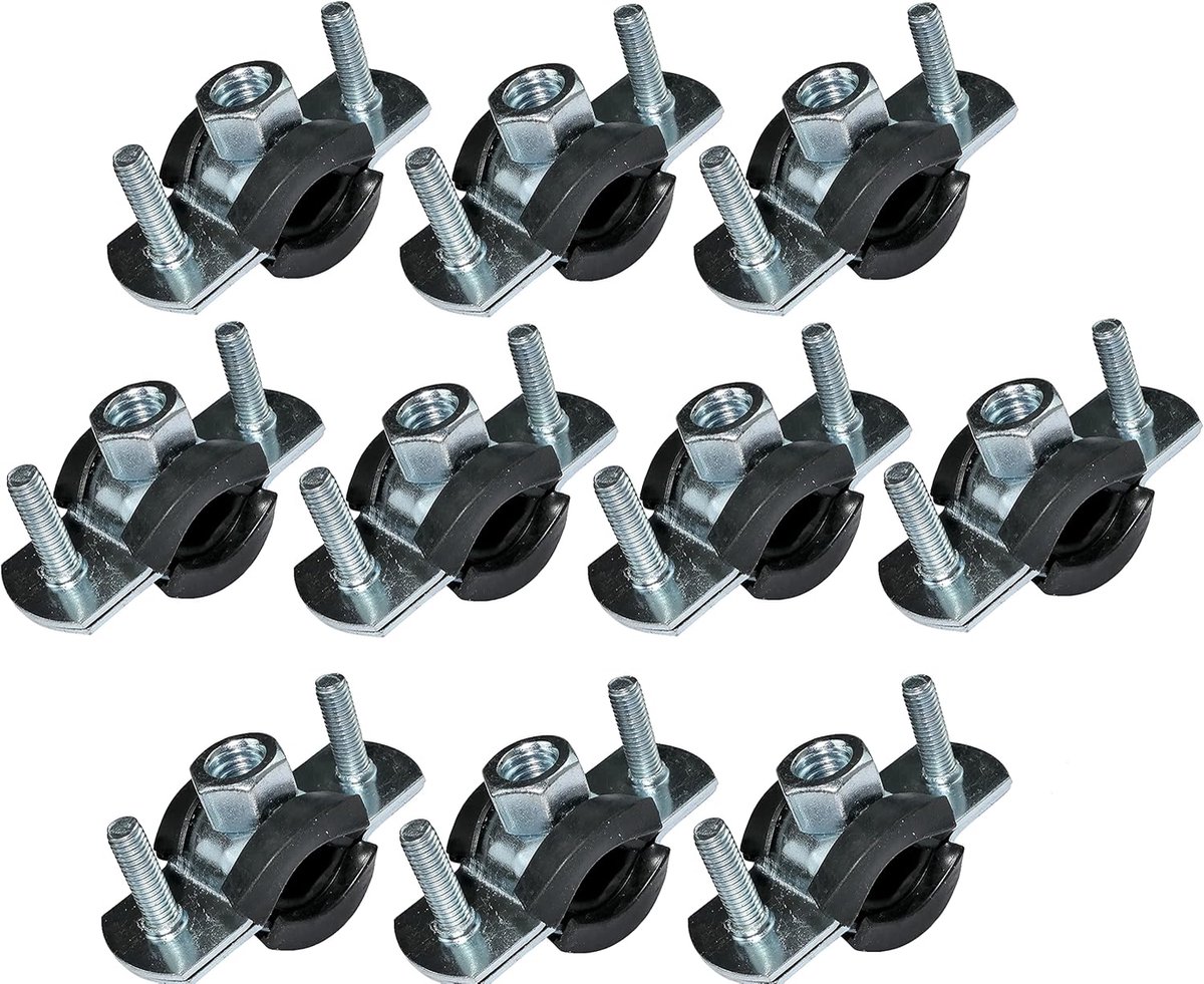 SnelShoppen - Set van 10 Anti-vibratie Slangklemmen met Rubberen Seal - Bevestigingshouder voor Buizen Ø 1/4'' 12-16 mm - Galvaniseer Staal - Voor Sch