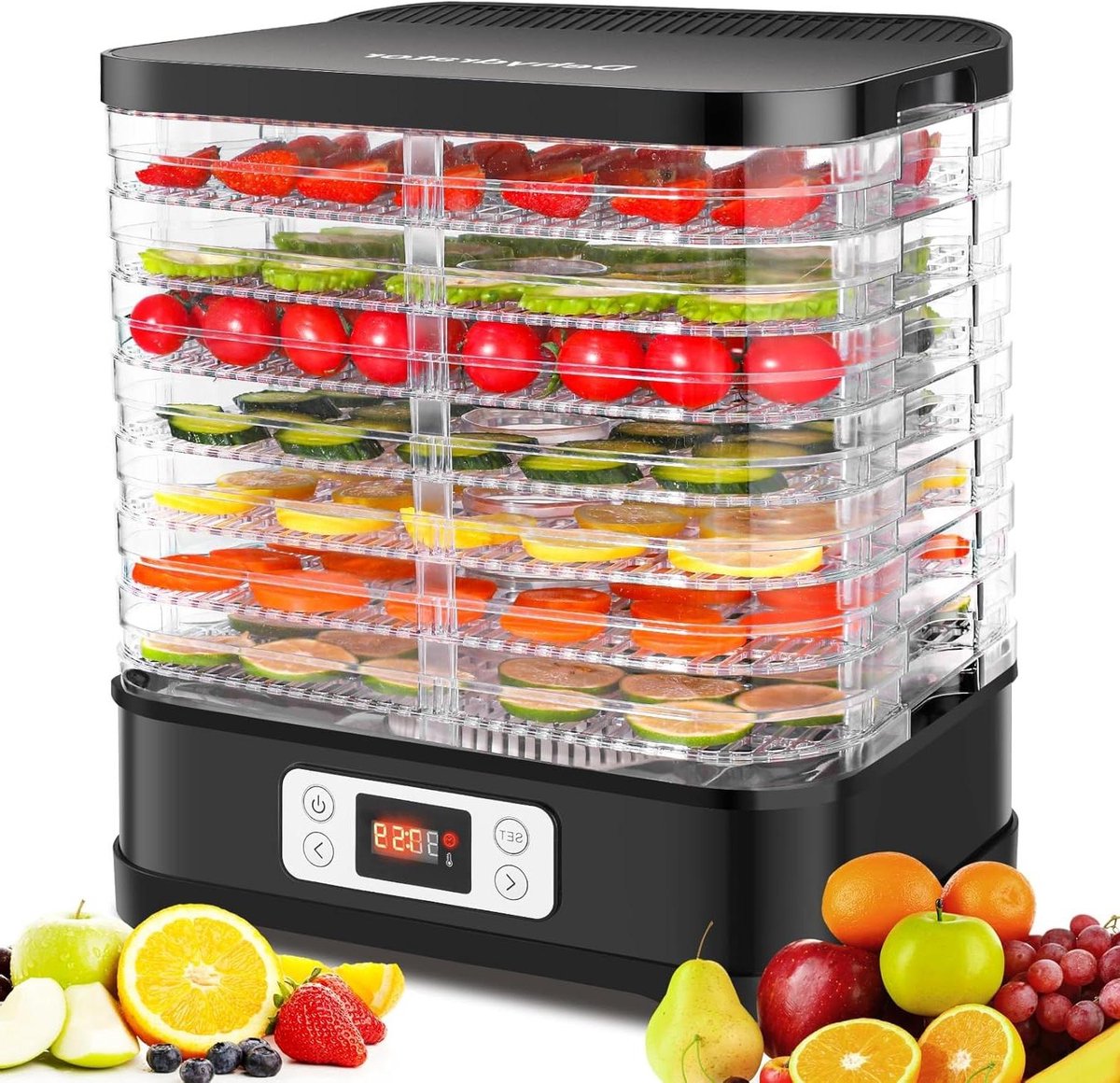 Voedseldroger - Fruitdroger - Gezonde Snacks Maken - 8 Ruime Lagen - 400 Watt - Zwart