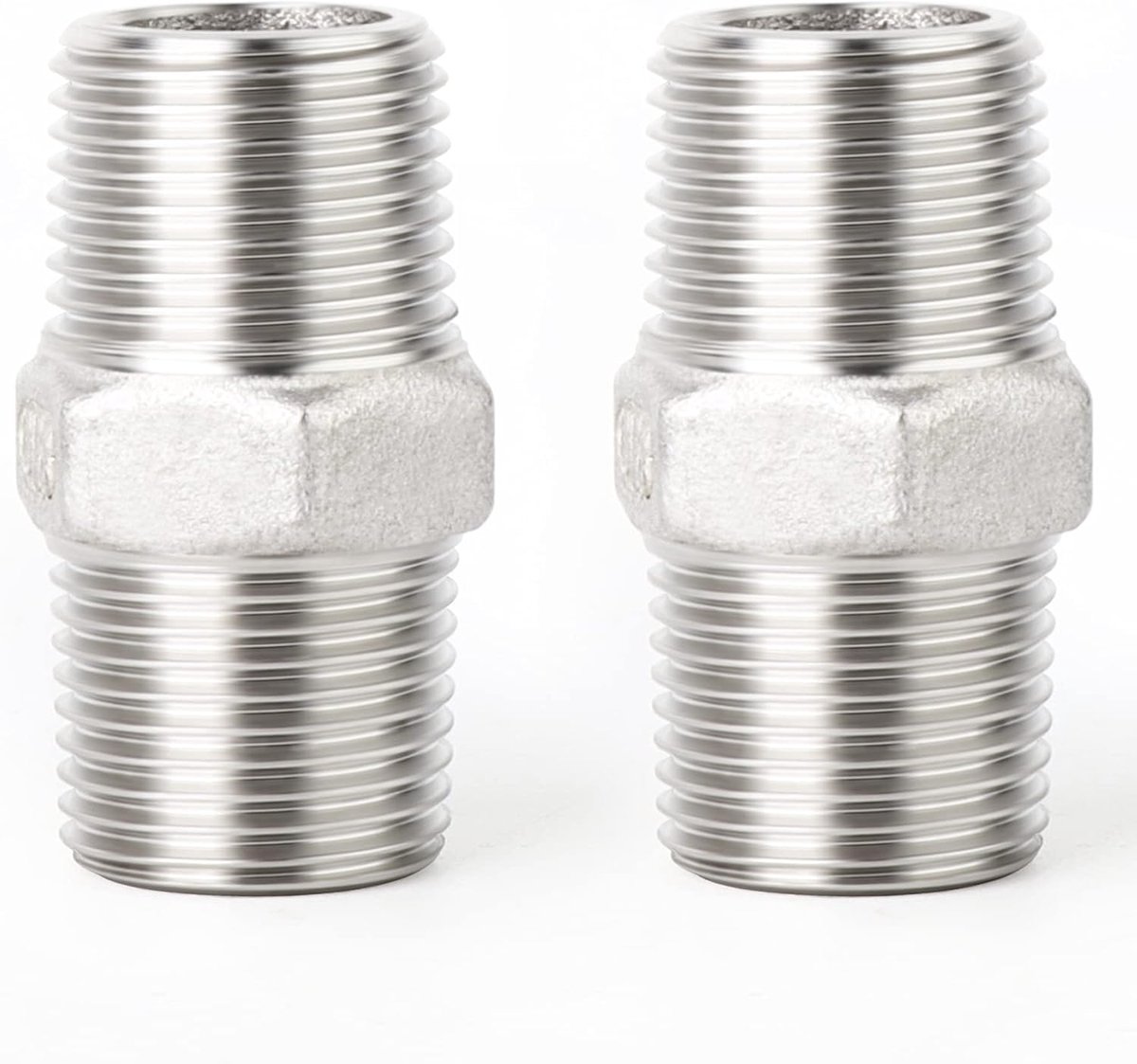 SnelShoppen - 2 stuks 3/4" Mannelijk naar 3/4" Mannelijk BSP Draad 304 RVS Hex Nippel Buisaansluitingen, Rechte Connector Adapter Fitting voor Water-