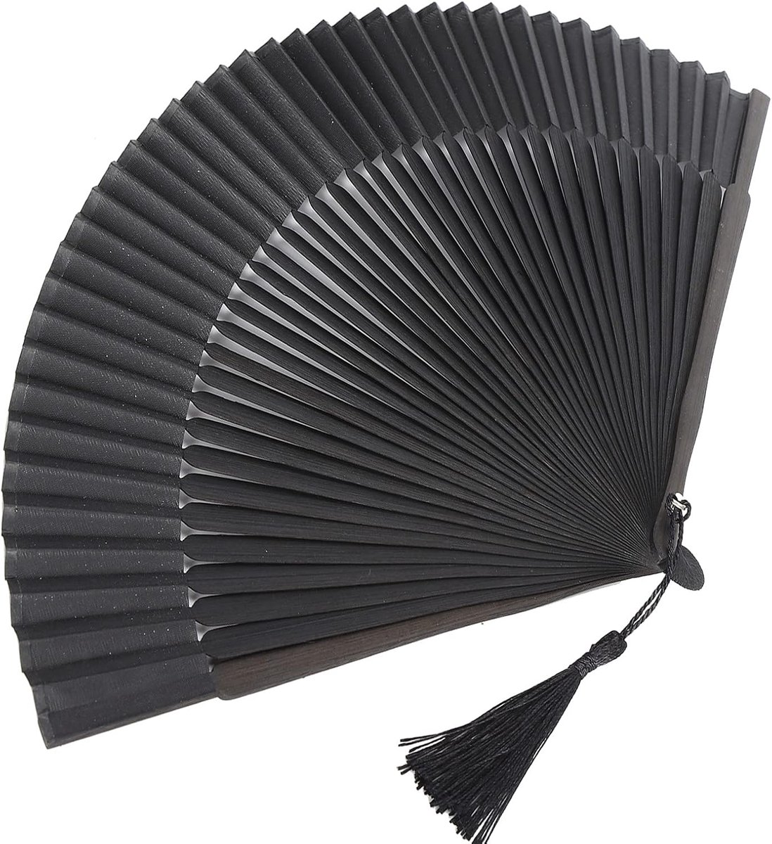 SnelShoppen - Opvouwbare Handventilator, Zijde Handgemaakte Ventilator Zwart voor Feesten, Cosplay, Verjaardagen, Costumes, Concerten, Theaters, Colle