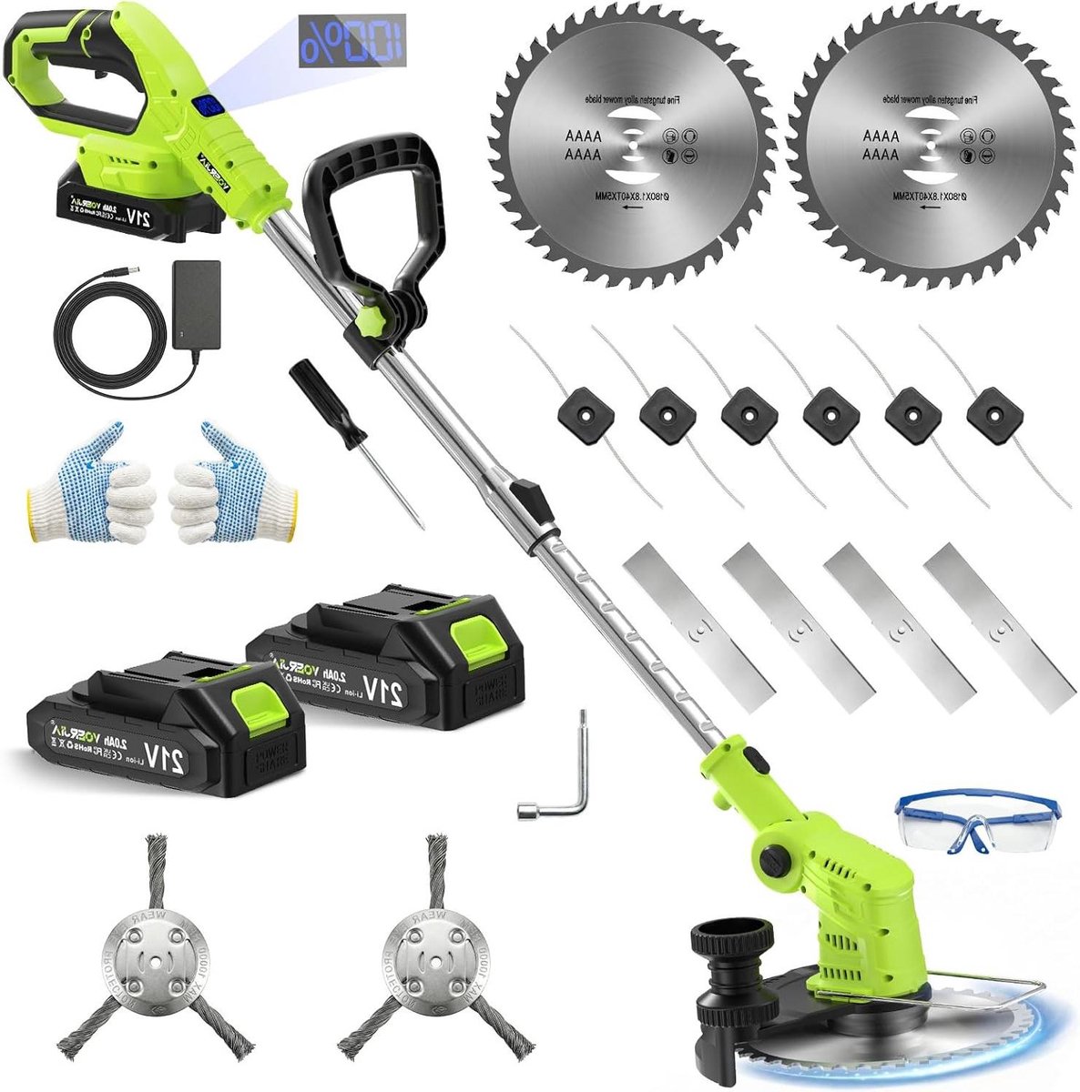 Accu Grastrimmer - Bosmaaier Tuin - Gazon Onderhoud - 4-in-1 Systeem - 2 Accu's - Groen