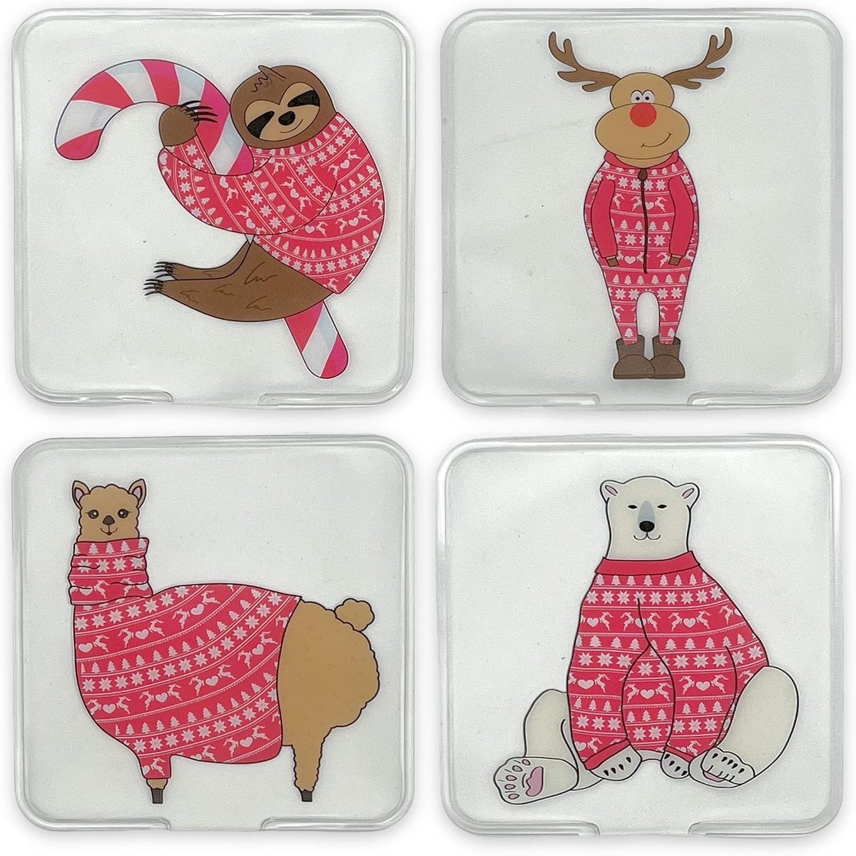 SnelShoppen - Handwarmers, Herbruikbare Warmtezakken voor Koude Dagen, Set van 4 Dieren met Kersttrui, Ideaal voor Buiten, Kinderen en Feestdagen