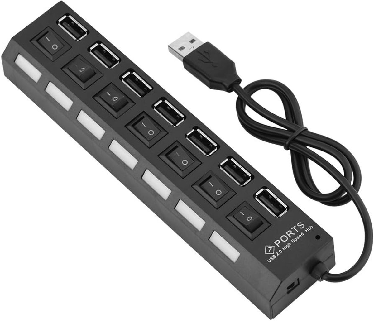 SnelShoppen - 7-Poorts USB Hub 480Mbps Splitter voor Computer, Tablet, Mobiele Telefoon, Printer, Muismat, Hoofdtelefoon, Snel Gegevensoverdracht