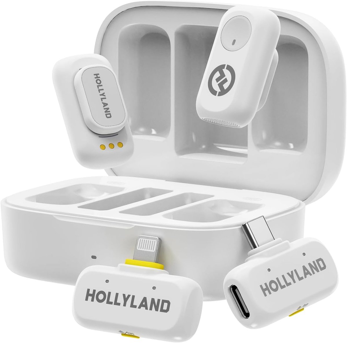 Hollyland-A1-Combo-Draadloze-Microfoon-Ivoorwit-48kHz-24bit-High-Fidelity-3-niveau-Intelligente-Ruisonderdrukking