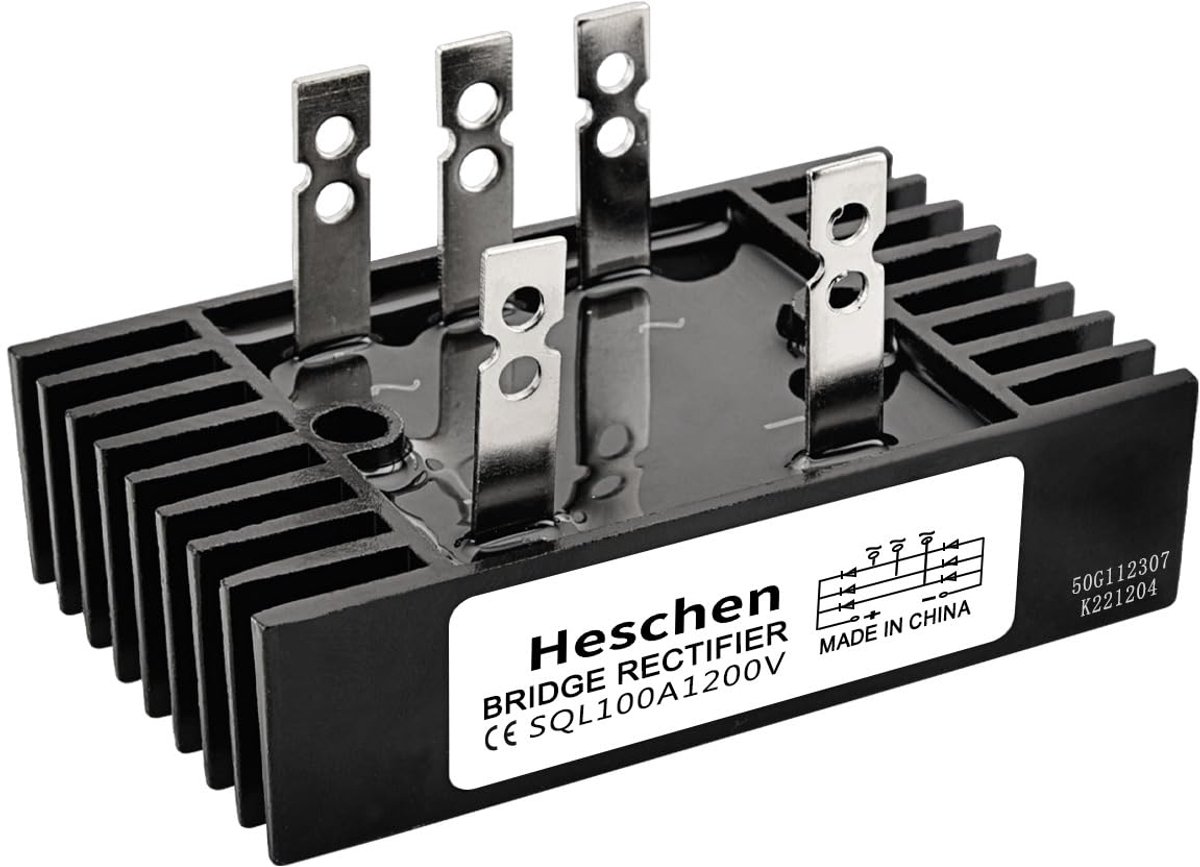 SnelShoppen - Driefasige Diodegelijkrichterbrug 100 A, 1200 V, 5 Terminals, Hoogwaardige Rectificator voor Elektrische Installaties, 98 x 60 x 27 mm