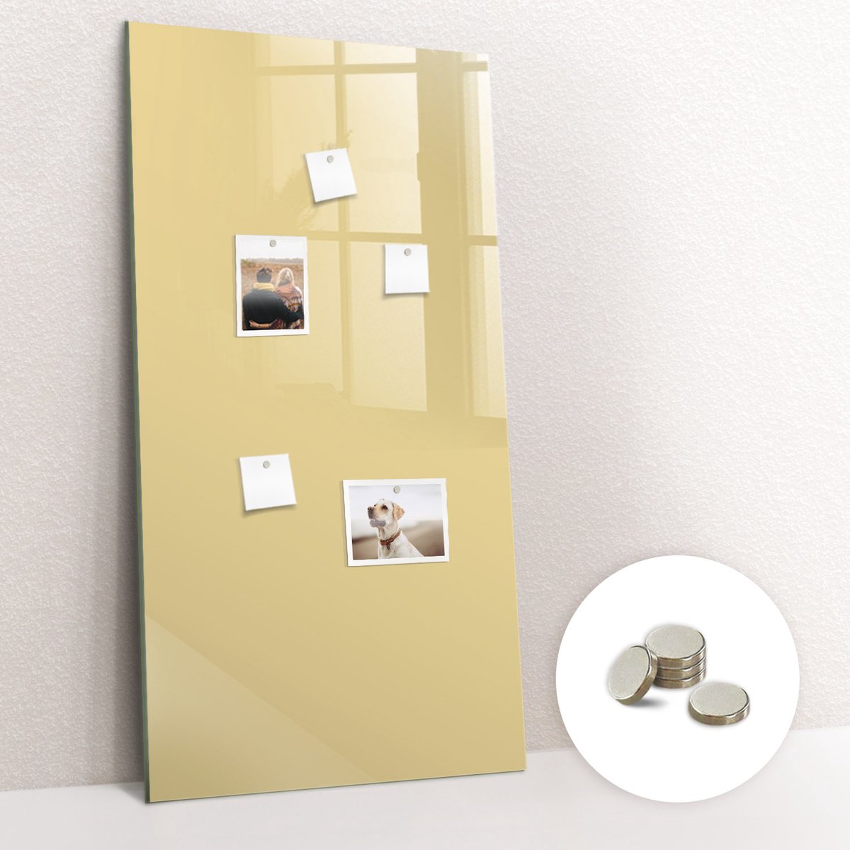 Tulup Glassboard - Crème kleur Magneetbord - 70 cm x 100 cm - Magneetbord Keuken - Minimalistisch Prikbord - Memobord Magnetisch Romig - Gratis 5 Sterke Magneten - Magneetbord Design - Memo Magneetbord