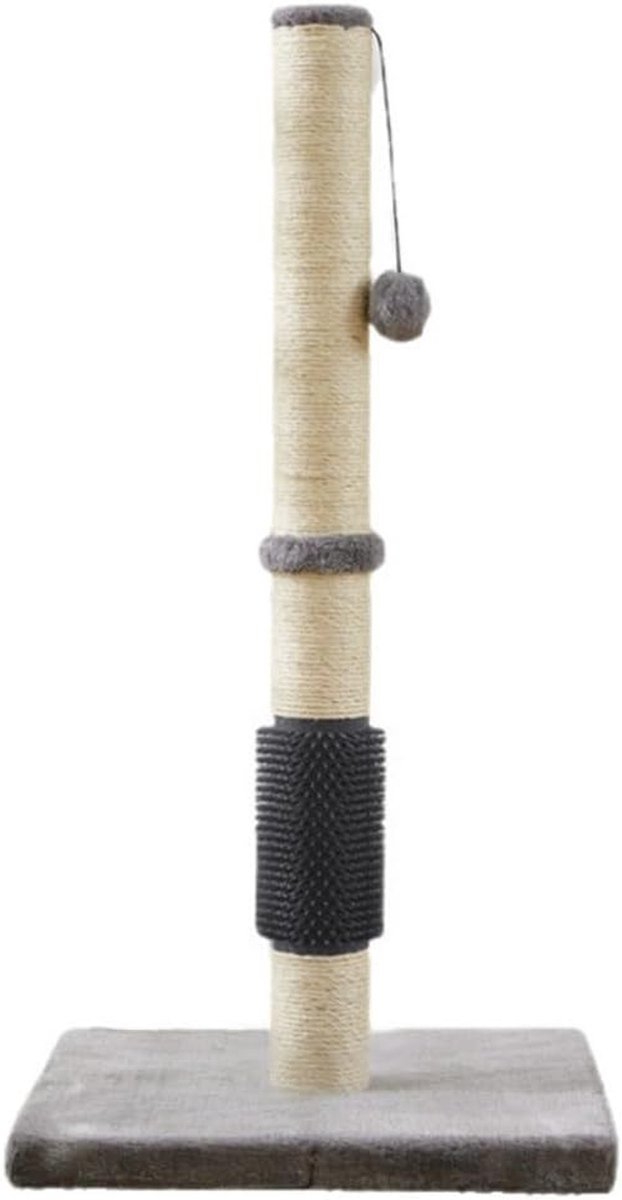 Krabpaal voor katten - Kattenkrabmeubel - Kattenplezier - Met verzorgingsborstel - 80 cm hoog - Grijs
