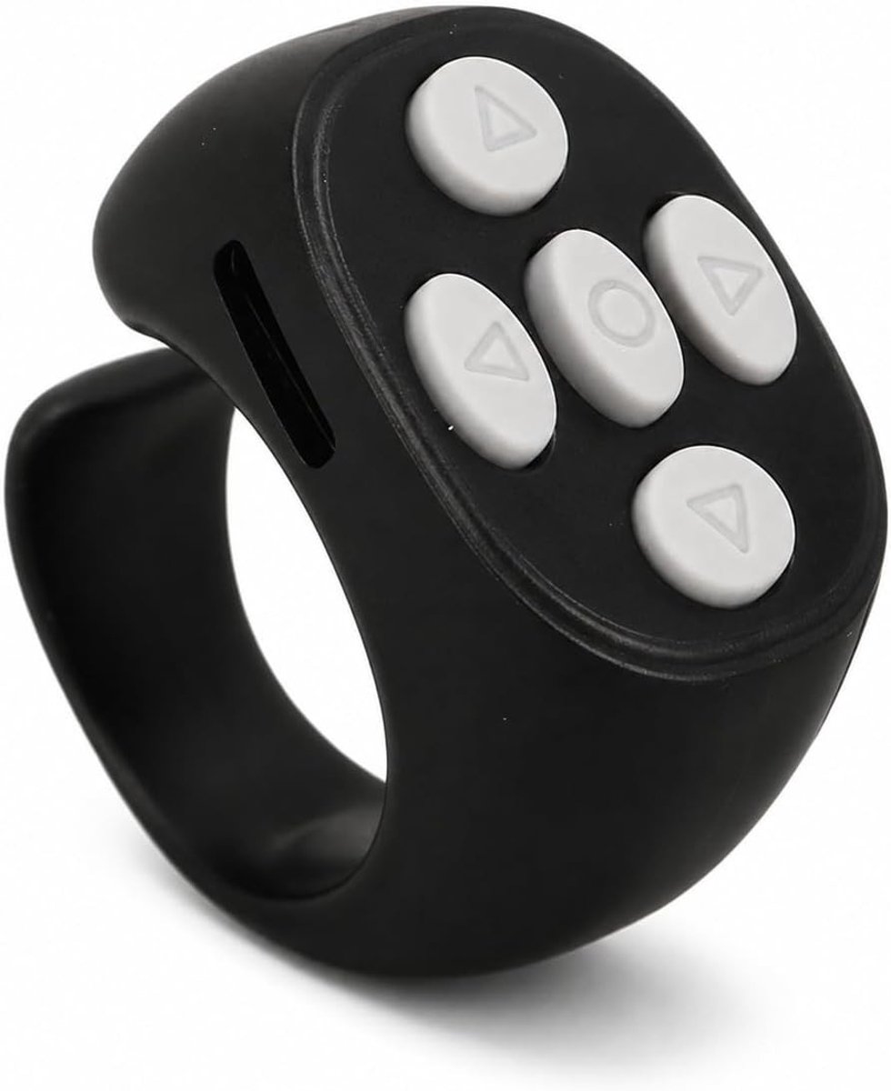 Vinger Ring - Afstandsbediening - Scrollen en Bladeren - Bluetooth 5.3 Connectie - 10 Meter Bereik - Zwart