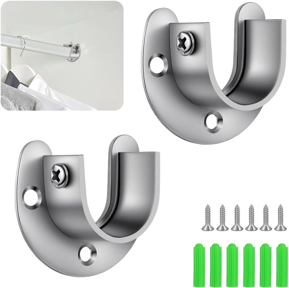 Ronde Tube Houder voor Kleding, U-vormige Bar Houder met Schroeven, Roestvrijstalen Kledingrail Bevestiging voor Kastpijp (32 mm) - Perfect voor Organisatie en Opslag