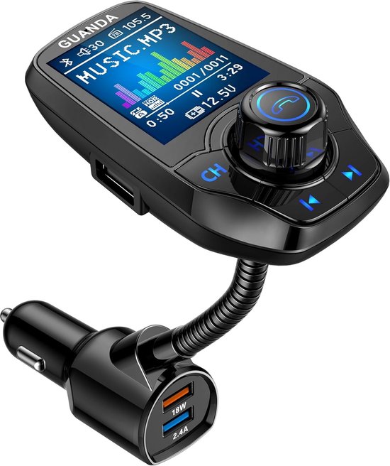 Bluetooth FM Transmitter Auto – 1,8 inch Kleurenscherm, Handsfree Bellen, QC3.0 Snelladen, 2 USB-poorten & AUX
