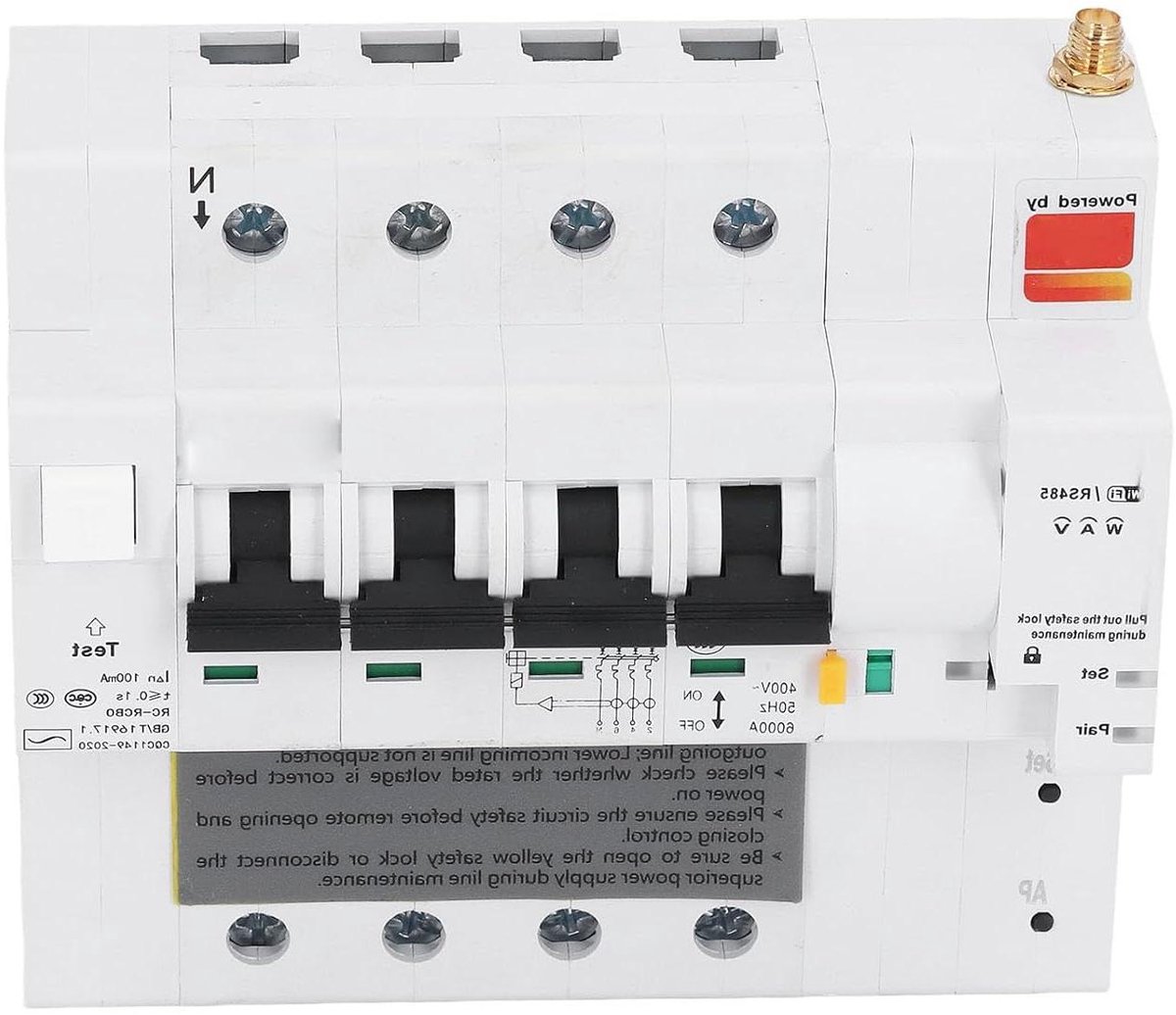 Slimme WiFi Stroomonderbreker - Afstandsbedieningsschakelaar Domotica - Huishoudelijk Energiebeheer - Lekbescherming en Monitoring - AC400V 4P 63A - Grijs