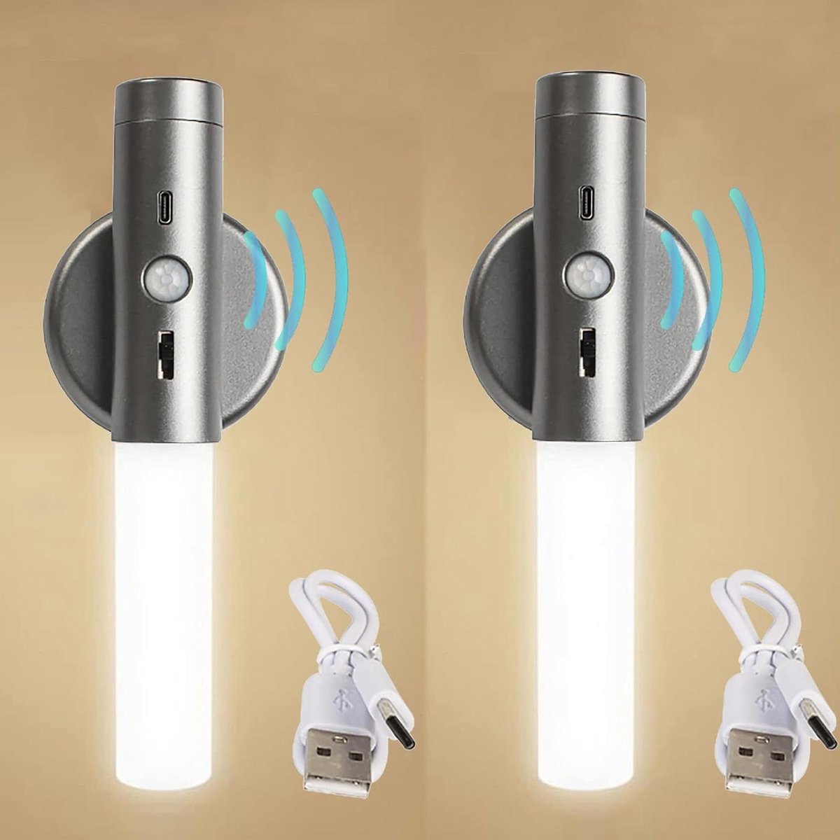 Wandlamp LED - Nachtlampje Kastlamp - Verlichting Trap - Bewegingssensor - Set van 2 - Grijs