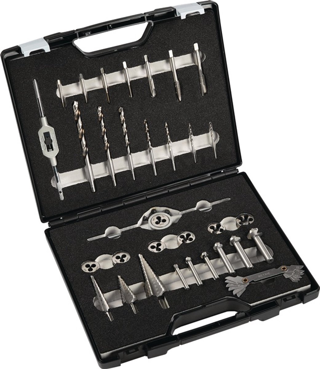 Metalen bewerkingsset M3-M12 33-delig HSS kunststof koffer TECWERK