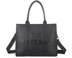 Damestas The Tote Bag XL – 40 x 30,5 x 18 cm – Zwart - PU-leer - Schooltas, Laptoptas & Schoudertas – Rits – Meerdere Vakken – Luxe Voering
