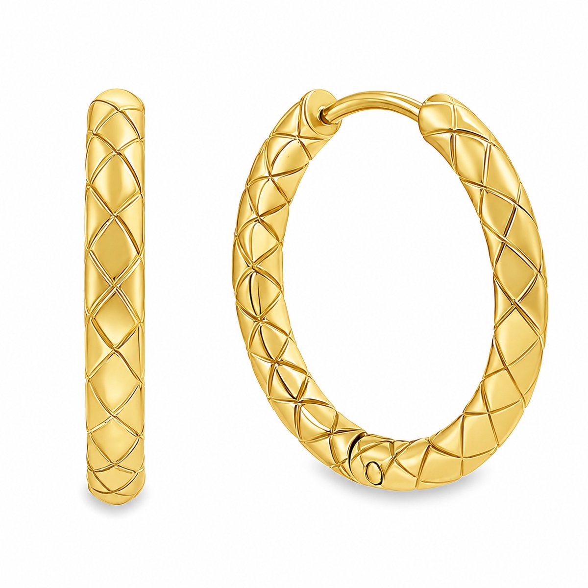 Juwelier Zwartevalk - Stainless steel goldplated oorbellen met ruit patroon - 32.009-G