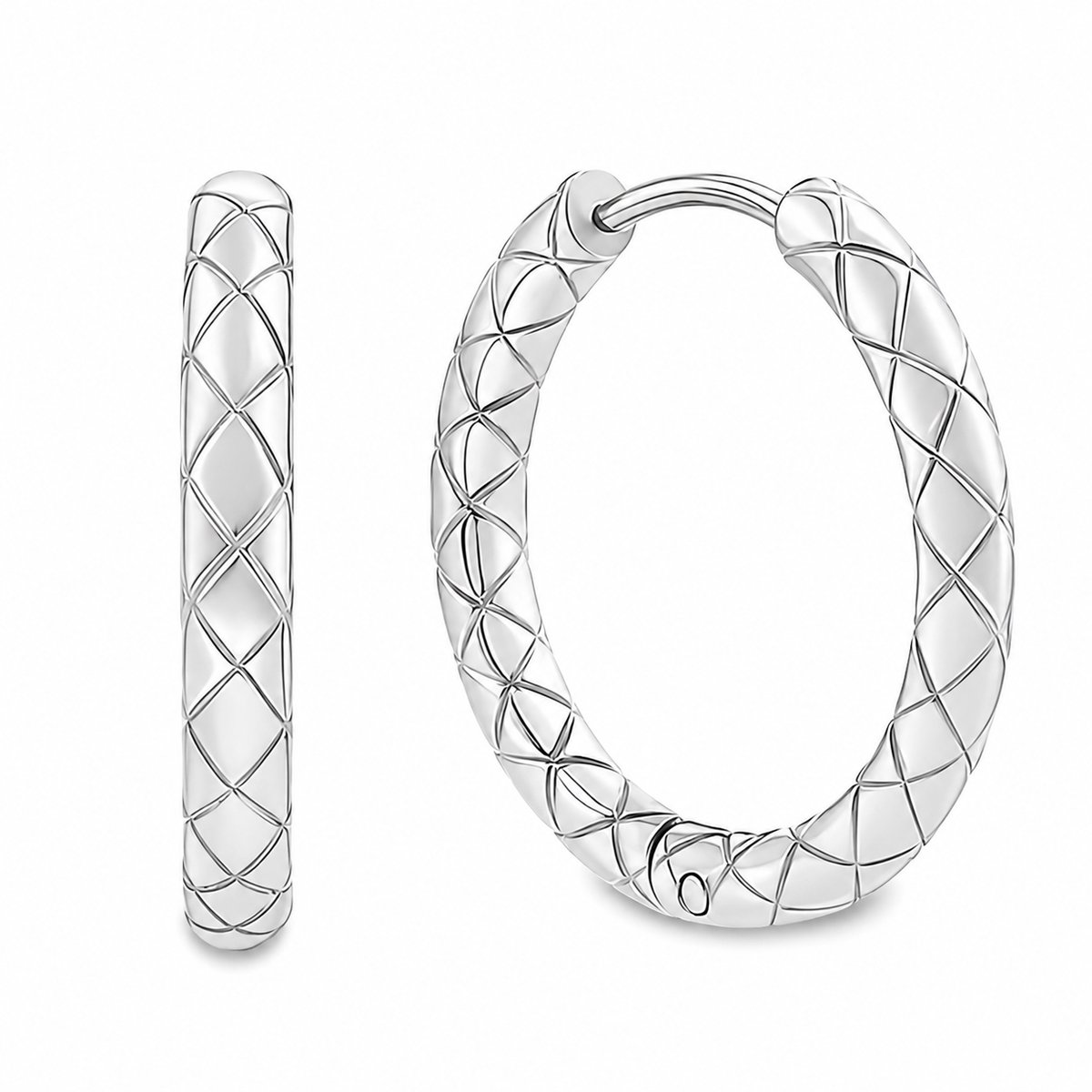 Juwelier Zwartevalk - Stainless steel oorbellen met ruit patroon - 32.009-W