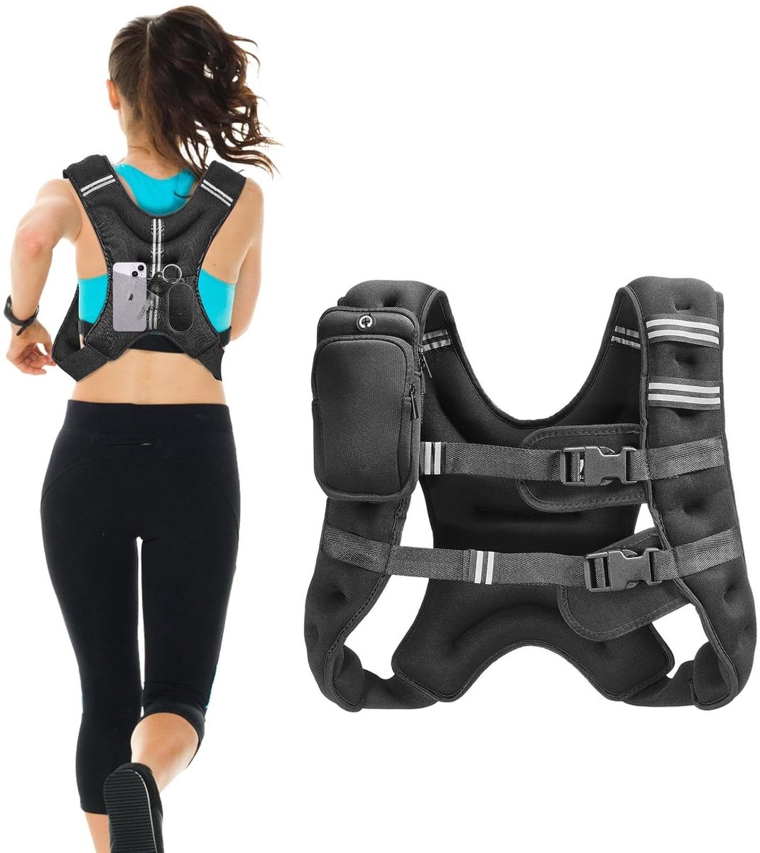 Verzwaarde Vest - Trainingsvest Gewicht - Kracht Training - Verstelbare Gespen - 89-114 cm Borst - Zwart