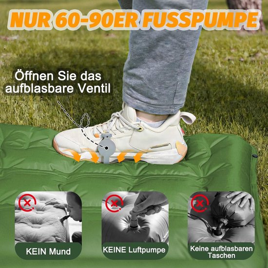 Kampeer Slaapmat - Luchtbed Mat - Outdoor Rusten - Zelfopblazend met voetpomp - 12 cm dik - Groen Grijs — afbeelding 2