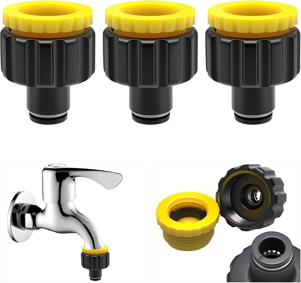 SnelShoppen - Tuinslang Fittingen 1/2'' 3/4'' Twee In Een Waterkraan Snelle Koppeling naar 8mm Connector, Kunststof Slangdraad Koppelingen (3 stuks)