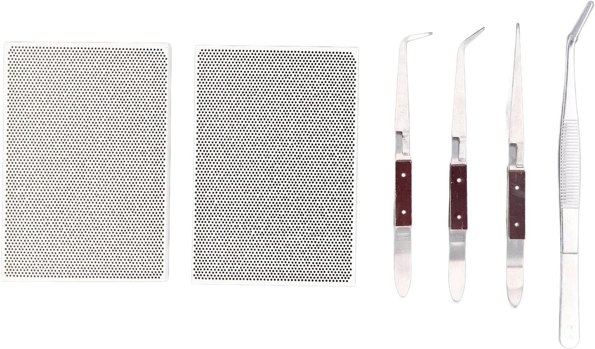 SnelShoppen - Professionele Solderkit voor Sieraadmaken - 6-delige Gereedschapsset met 2 Keramische Platen, 1 Tang en 3 Soldering Pincetten, Hittebest