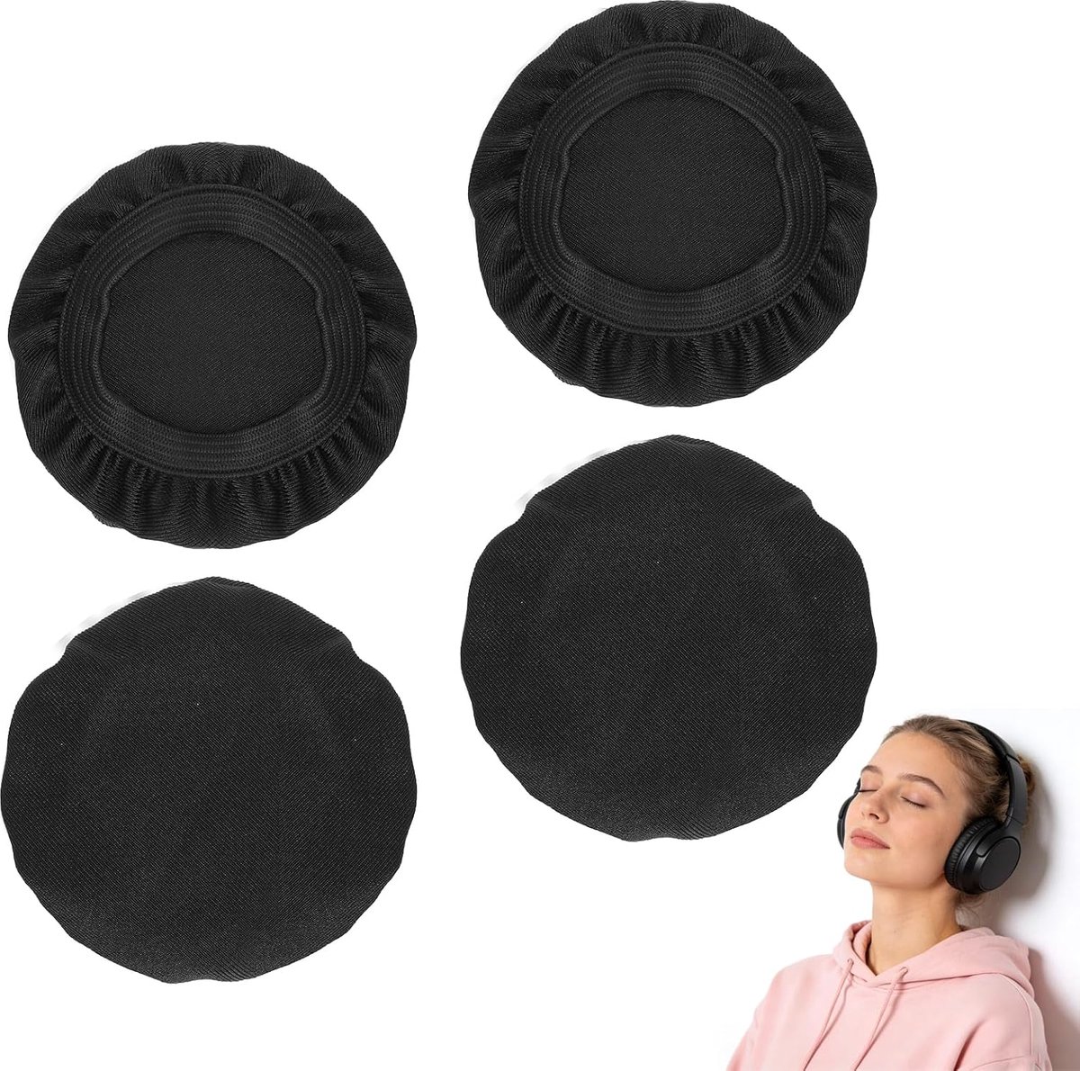 SnelShoppen - Set van 4 Rekbare Wasbare Hoofdtelefoon Covers, Diameter 9 cm, Gebreide Stof, Oorkussens, Geschikt voor 2.3 tot 3.4 Inch Hoofdtelefoons,