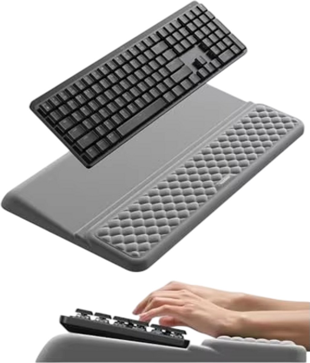 Ergonomische Toetsenbordstandaard met Polssteun – Toetsenbord Verhoger met Polssteun, Ergonomische Toetsenbord Steun voor PC, Laptop en Bureau - Grijs