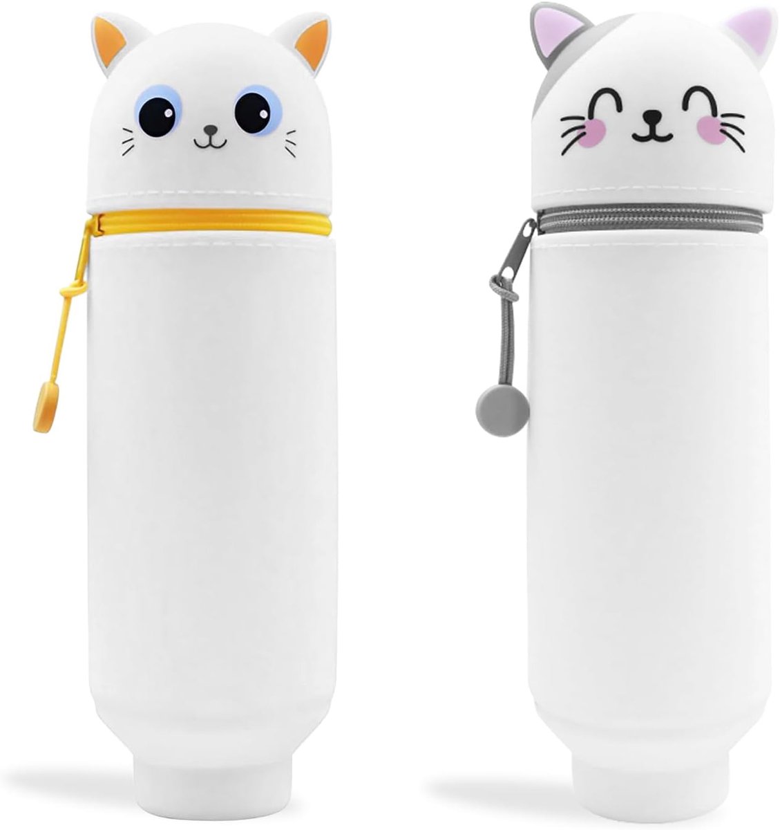 SnelShoppen - Kawaii 2-in-1 Schoolmap van Zacht Silicoon, Verticale Pen Houder met Rits, Schattige Cartoon DIY, Witte Kat, Multifunctioneel en Modern