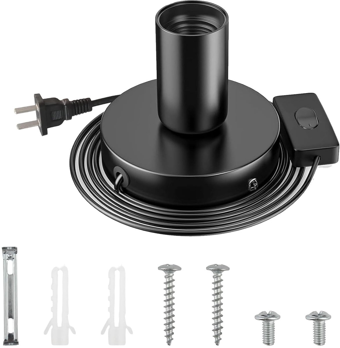 Bulb Socket E27 with Switch, Black, Bulb Socket with 1.8 m Power Cord, Retro E27 Socket for Bar, Bedroom, Living Room - ShopVlot