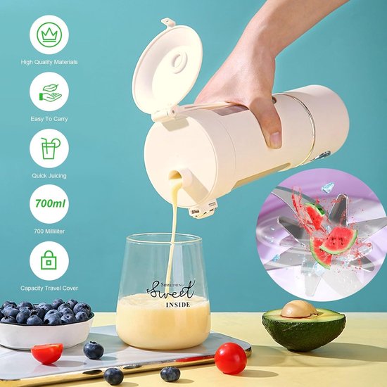 Smoothie Maker - Draagbare Mixer - Gezonde Drankjes Maken - 12 Roestvrij Staal Messen - 700 ml Capaciteit - Beige — afbeelding 5