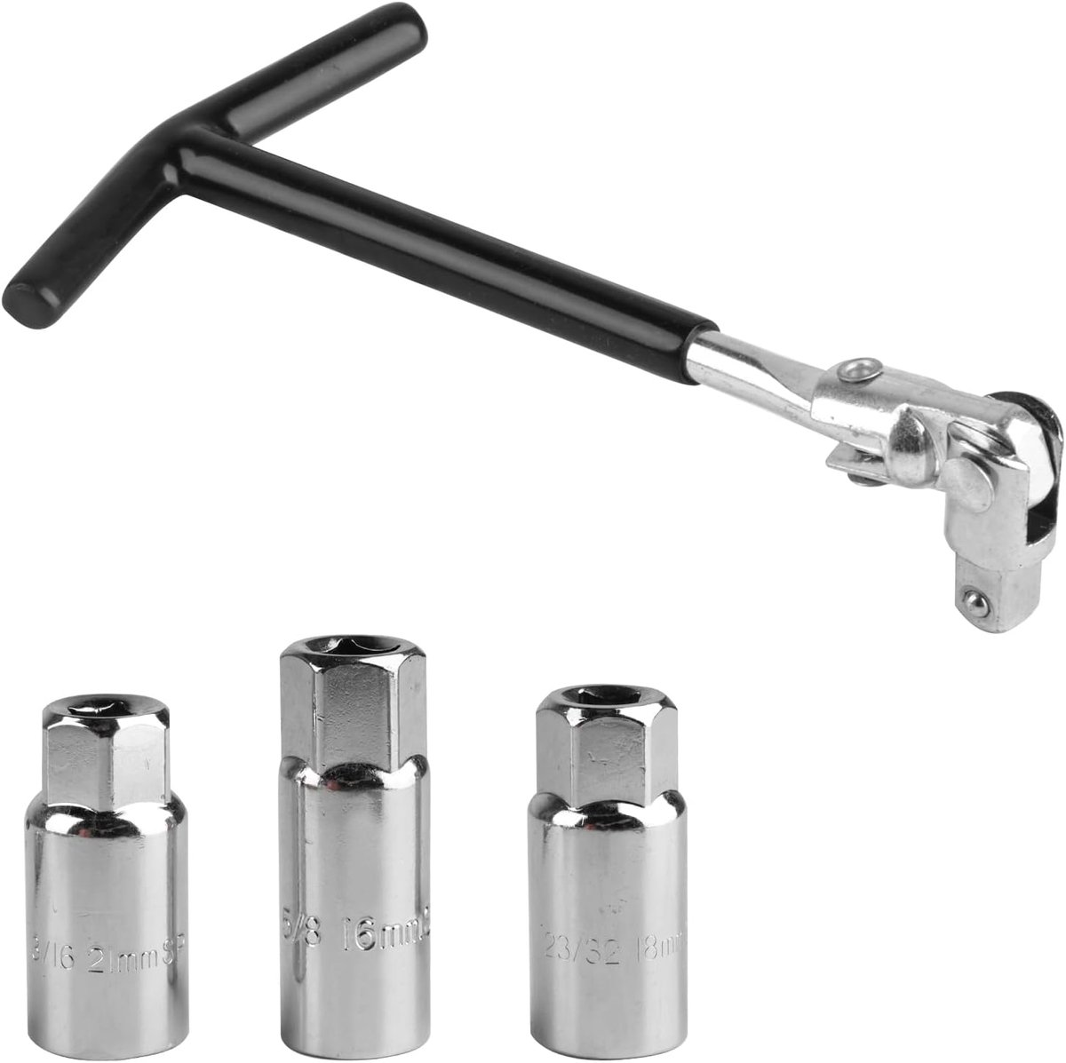Sparkplug sleutelset 3/8'' - 16/18/21mm - chrome vanadium staal - 720° draaibare kop - ShopVlot
