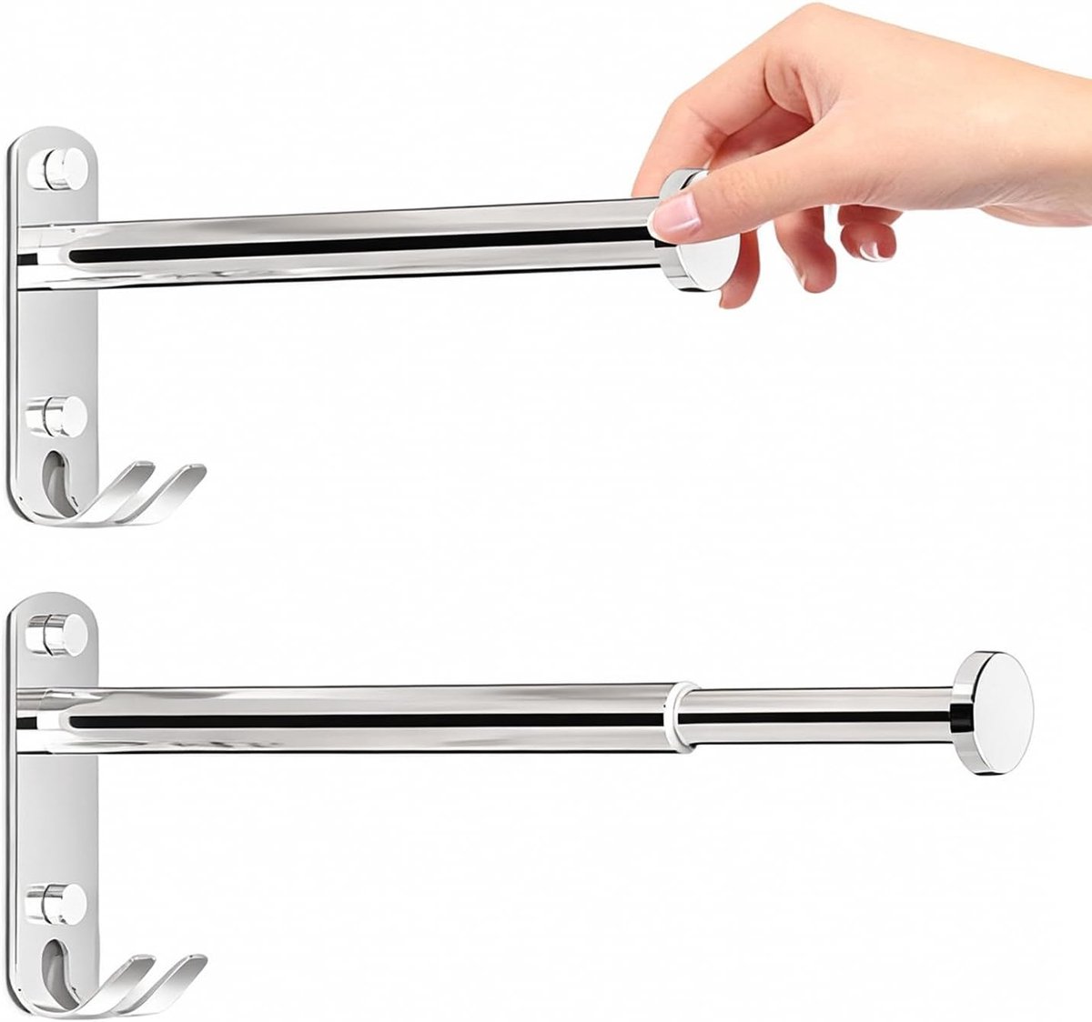 SnelShoppen - Set van 2 Wandhangers, 21 cm, Multifunctionele Uittrekbare RVS Kledinghanger voor Woonkamer, Balkon, Badkamer, Keuken, Zilver