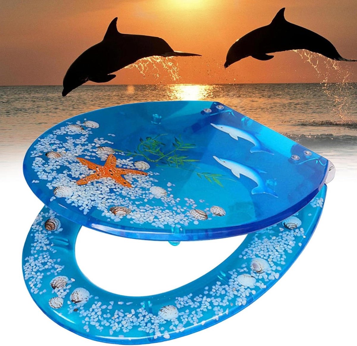 Toiletbril met Deksel - Toiletzitting Softclose - Badkamer Renoveren - Transparant Oceaan Decoratie - 40-48 cm Buitenlengte - Blauw