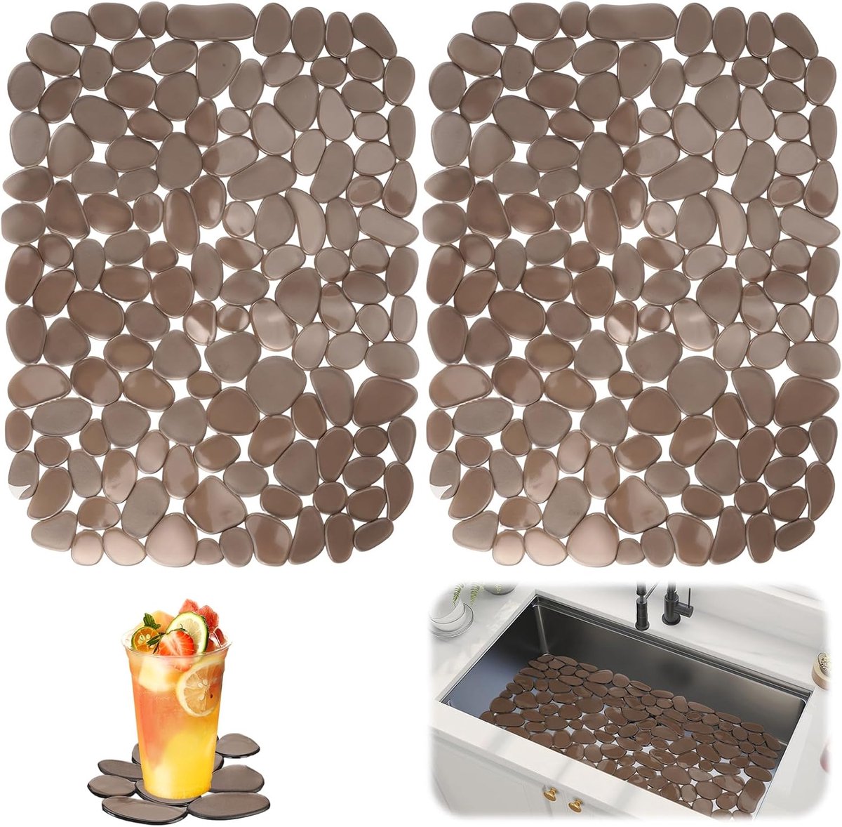 SnelShoppen - 2 Stuks Afvoerfolie 40x30cm Afwasbakmat Maatwerk Draining Mat | PVC Afwasbak Beschermmat in Kiezelvorm, Bescherming voor Servies en Glaz