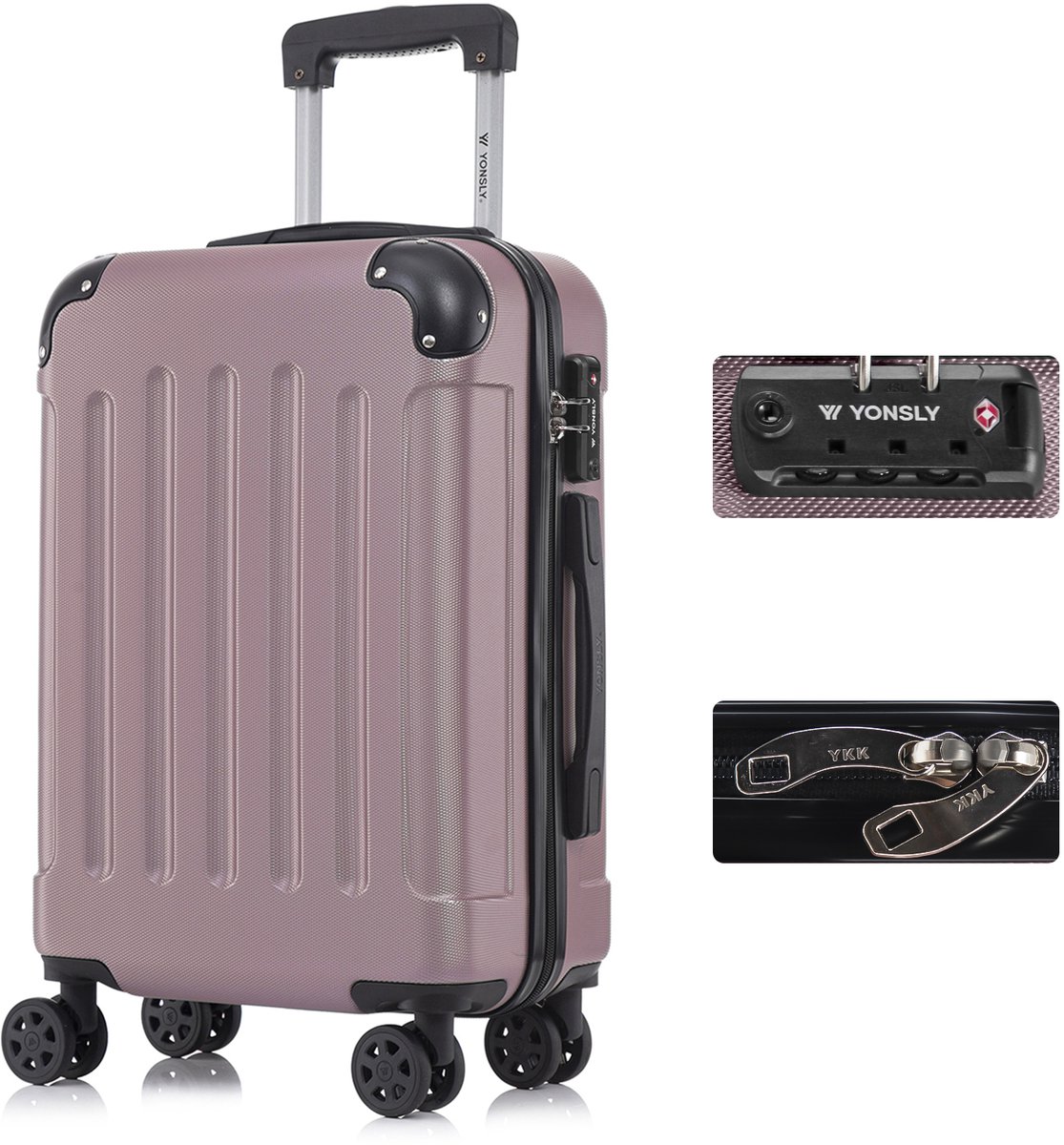 YONSLY Handbagage Koffer - 55cm - 40 L - TSA Slot - YKK Rits - 360° Draaibare Wielen - Roze