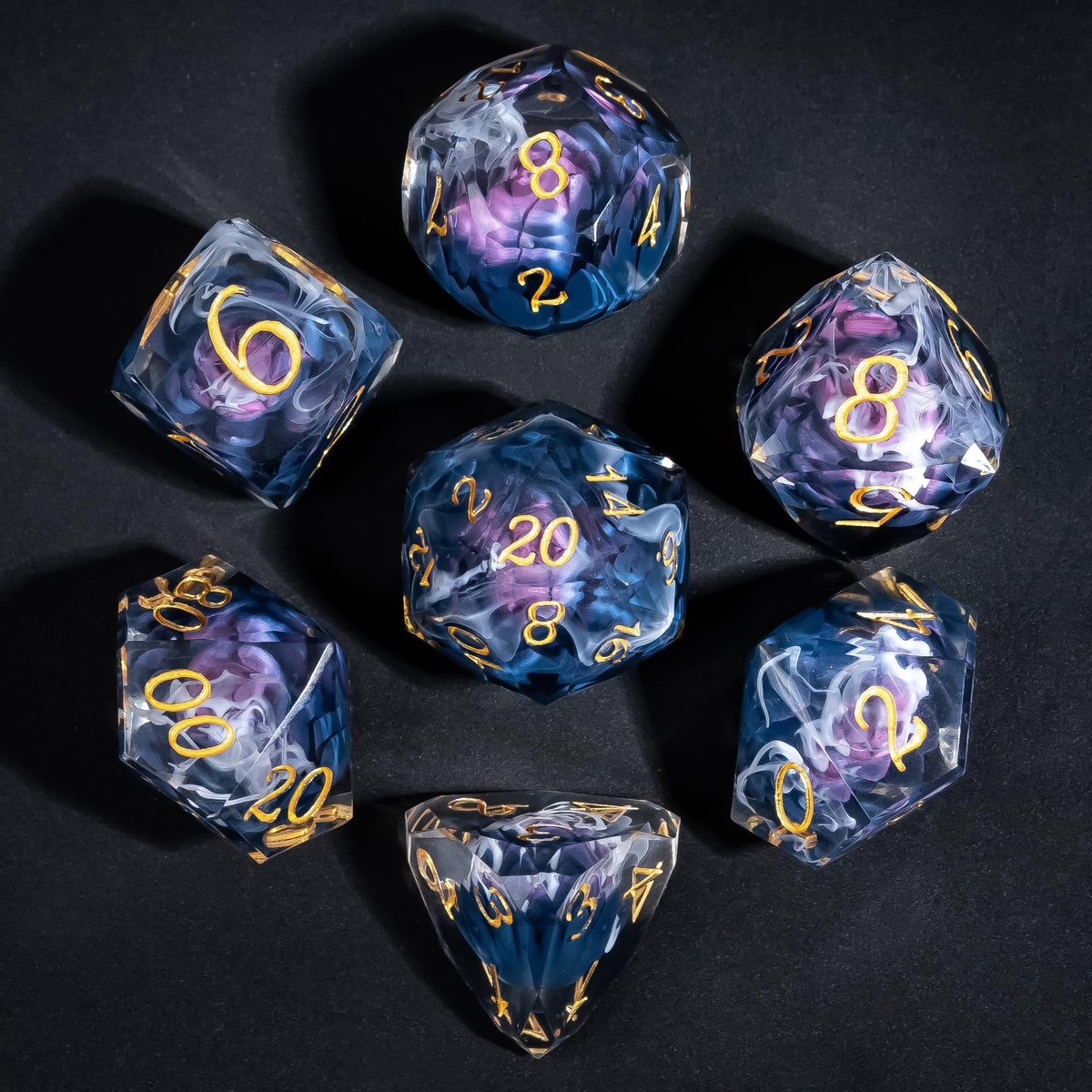 SnelShoppen - Cusdie 7-delige DND dobbelstenen set met scherpe randen en lotusbloemontwerp in elegante doos voor RPG tafelblad, gaming kerkers en drak