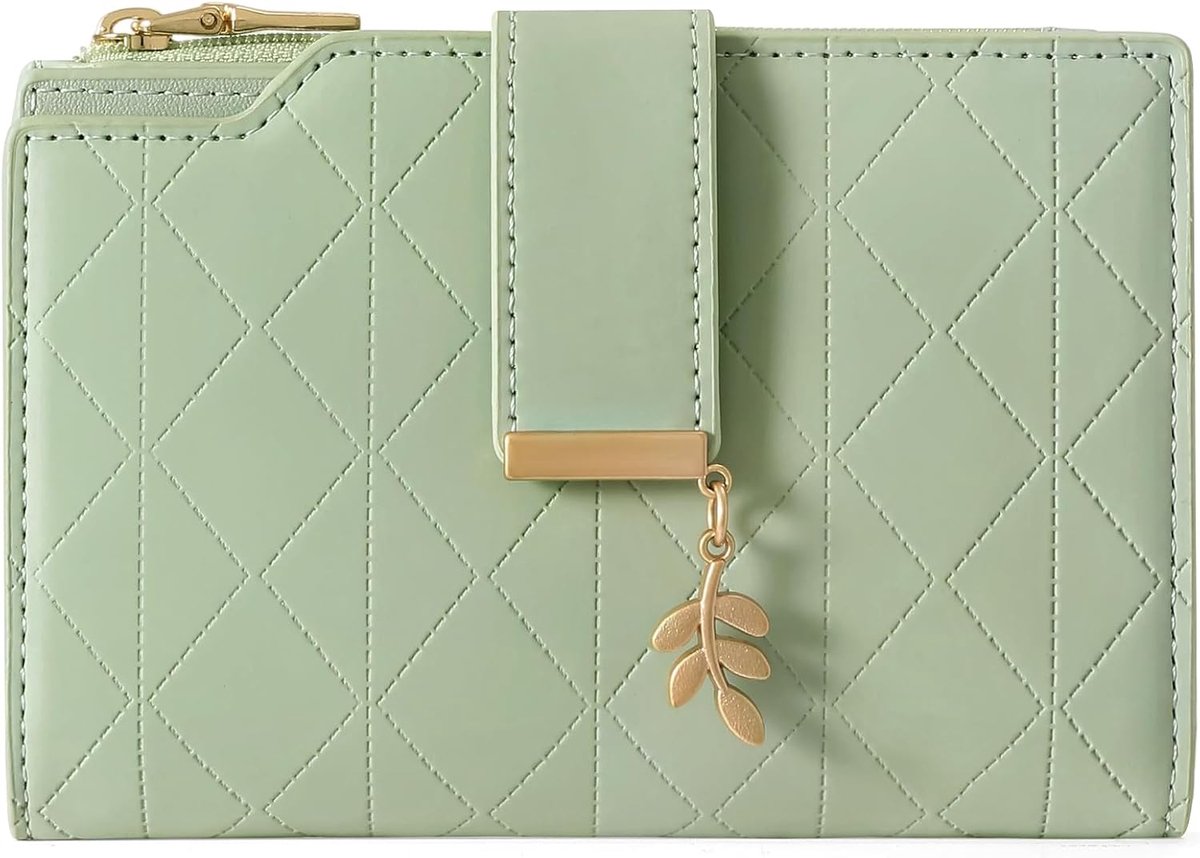SnelShoppen - Dames Portemonnee - Echte Leren RFID Blokkerende Kaarthouder - Zipper Wallet - Mint Groen - 9 Kaart Slots - ID Venster - Ruime Organizer