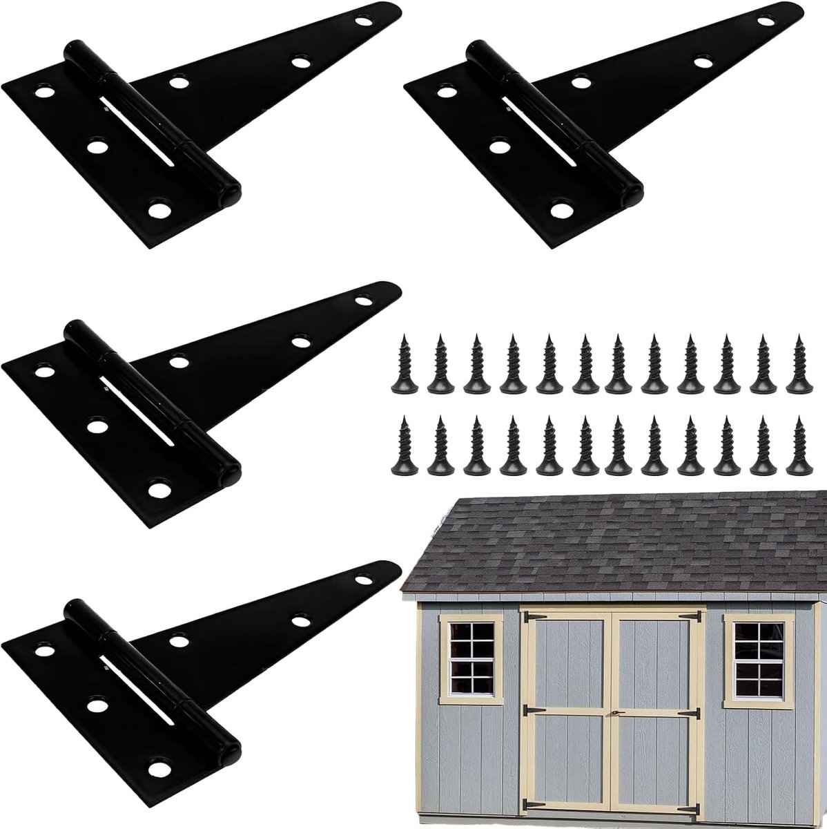 Set van 4 deurhengsels met schroeven, 100 mm T-vormige scharnieren voor houten deuren, verzinkt en universeel, zwart en duurzaam