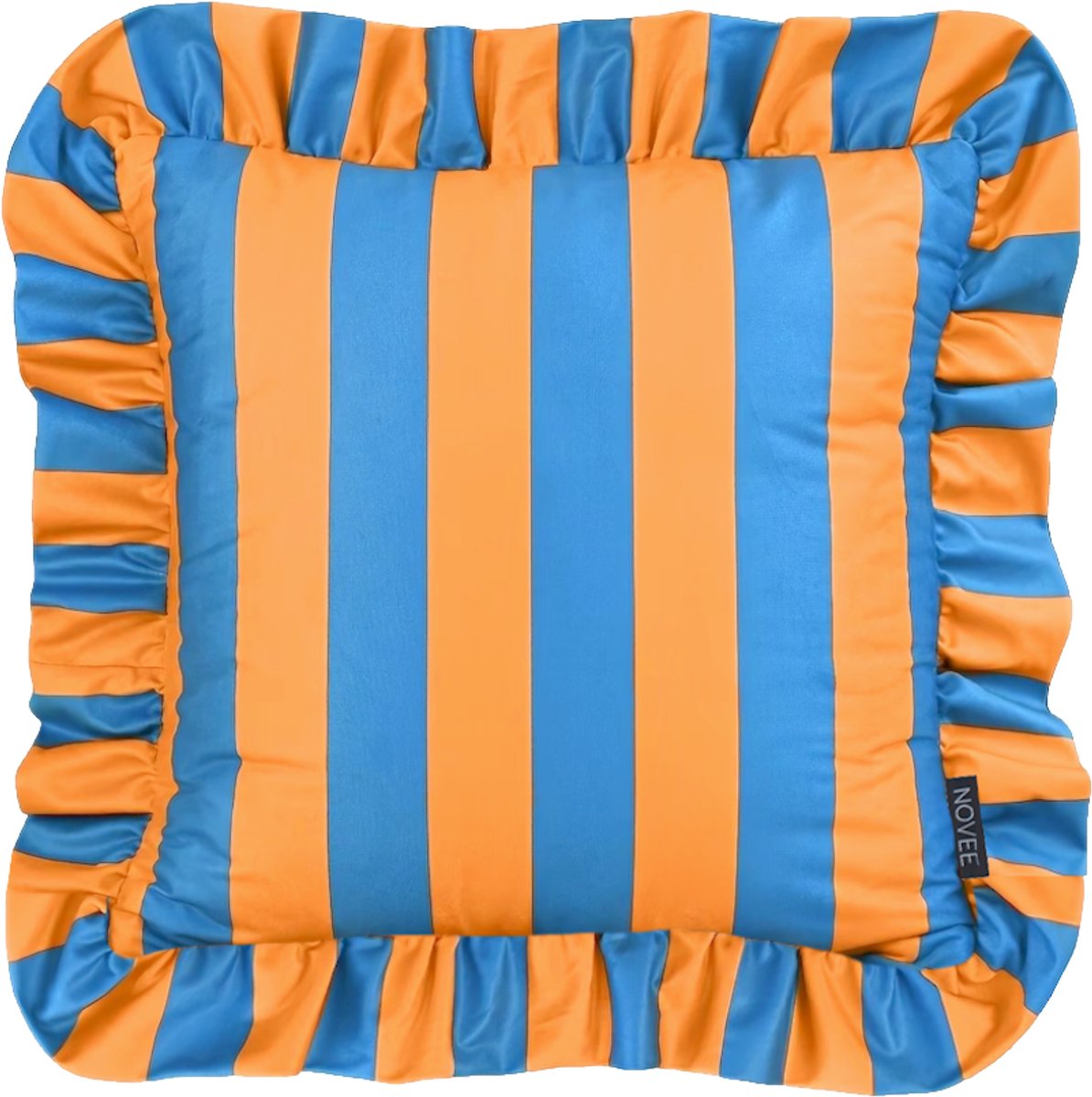 NOVÉE Sierkussen Ruffles Stripe Blauw/Oranje | 45x45 cm | Katoen/Polyester