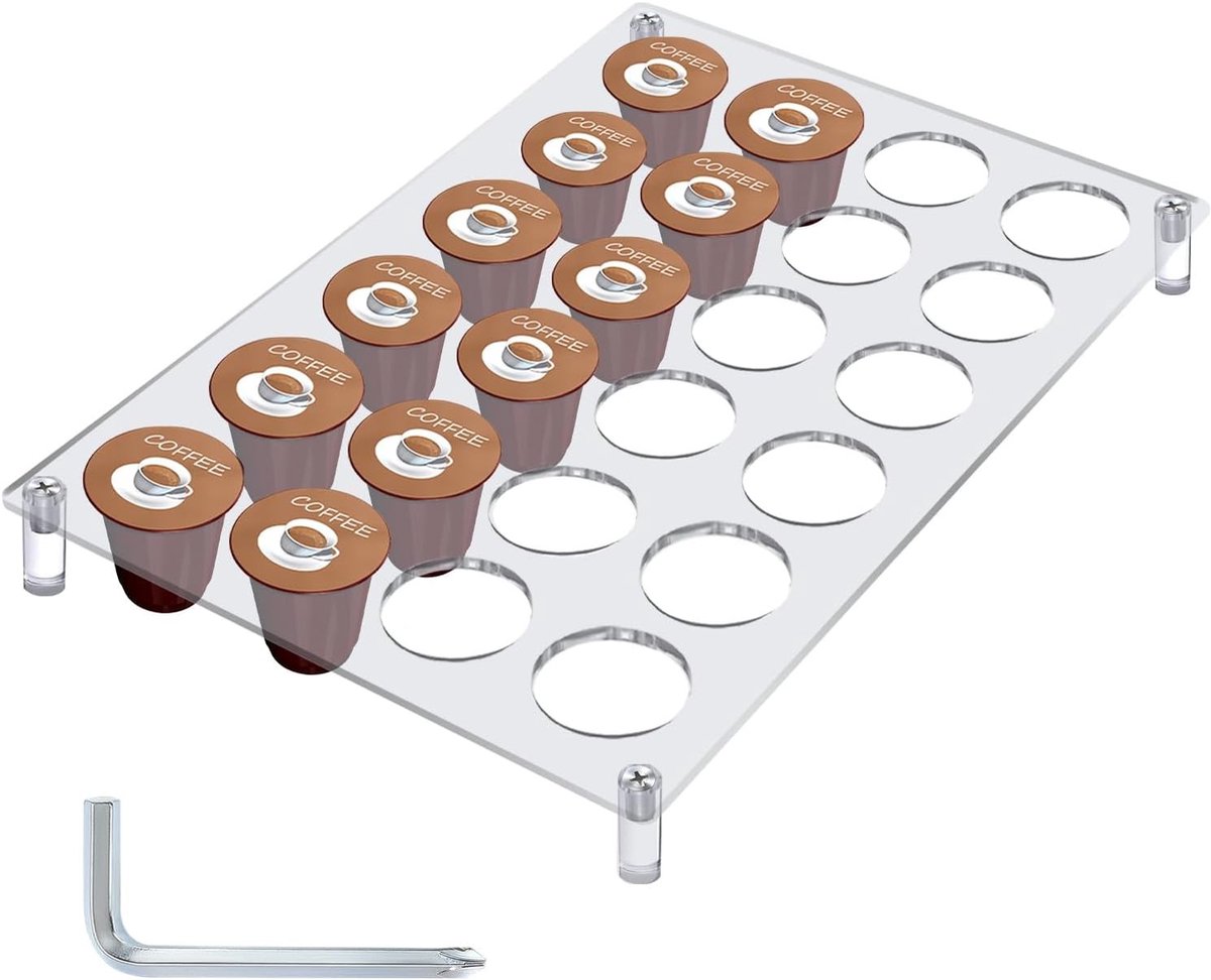 Koffiepadhouder met 24 sleuven voor aanrecht, acryl organizer voor koffiepads, lade- en aanrechtoplossing voor K-kopjes, ideaal voor keuken en kantoor (1 stuk)