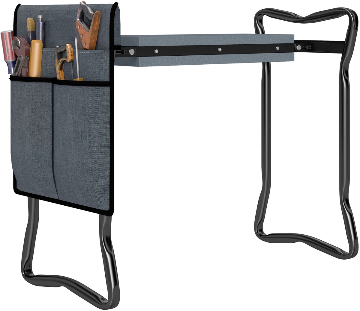 SOGIOL® Tuinkruk - Kniebank Inklapbaar - Inclusief Dik Kussen en Afneembare Gereedschapstas - Van 5,5 cm Dik schuimkussen -Tot 150 kg - 58x28x49 cm - Grijs