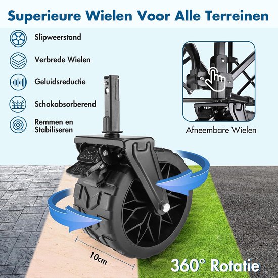 Bolderkar Opvouwbaar - Transportwagen Strandwagen - Outdoor Transport - XXL Capaciteit - Tot 150 kg - Blauw van Bolderkar Opvouwbaar — afbeelding 2