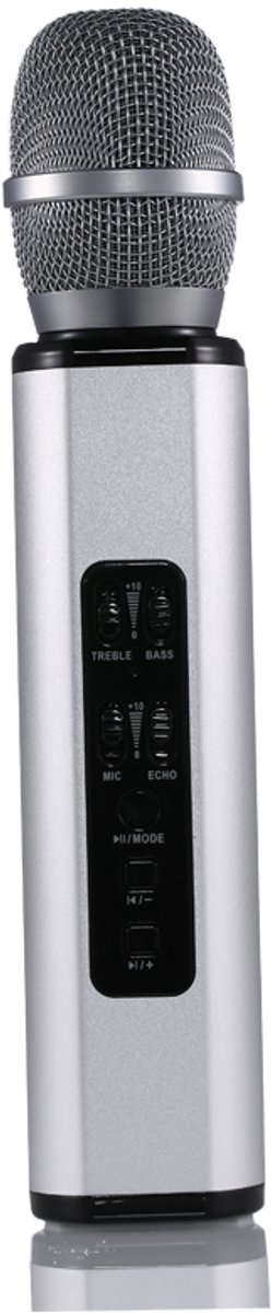 VocalPro Karaoke Microfoon – Draadloos met Ingebouwde Speaker – Bluetooth – Treble & Bass – Echo – 3W – Zilver K6