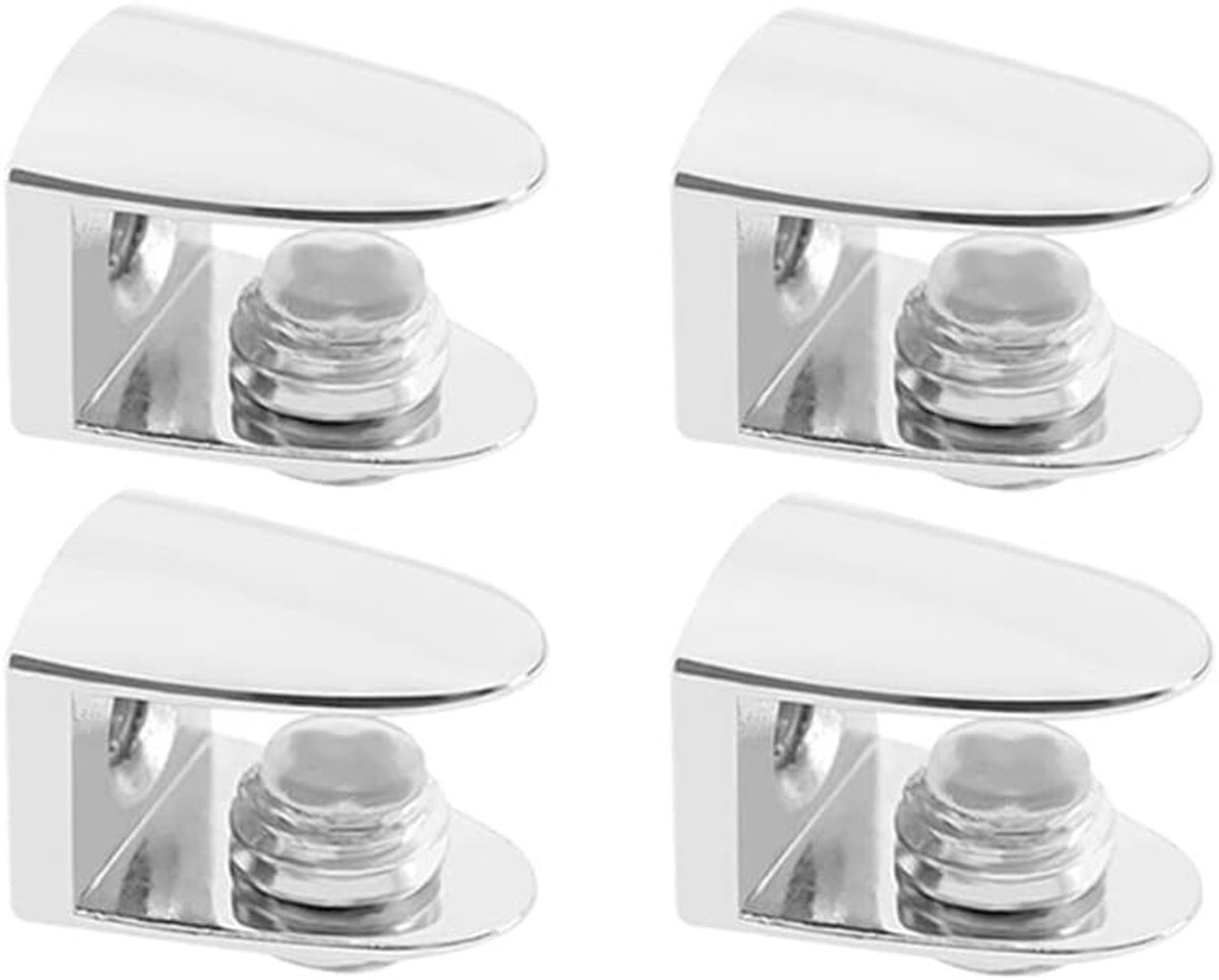 Set van 4 Verstelbare Glasklemmen van Zinklegering voor 5-10mm Dikke Glazen of Planken, Ideaal voor Wandbevestiging en Interieurdecoratie